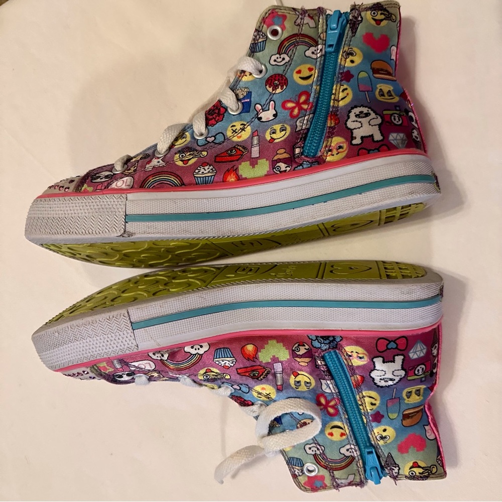 Skechers Emoji Twinkle Toes High top Casual Sneakers Girls Size 4 Pink/Blue - Picture 3 of 6